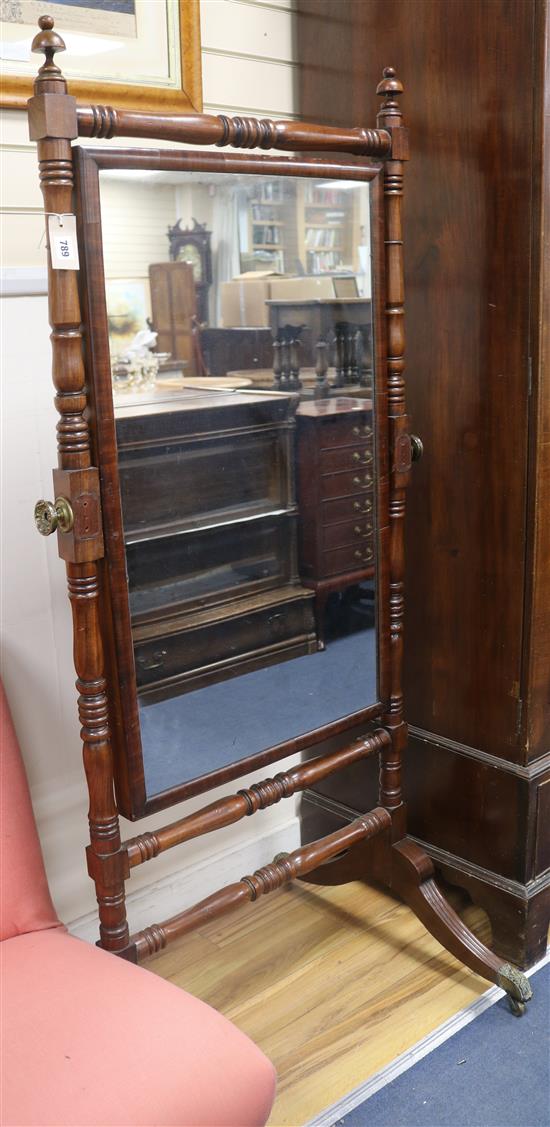 A Regency mahogany cheval mirror W.75cm